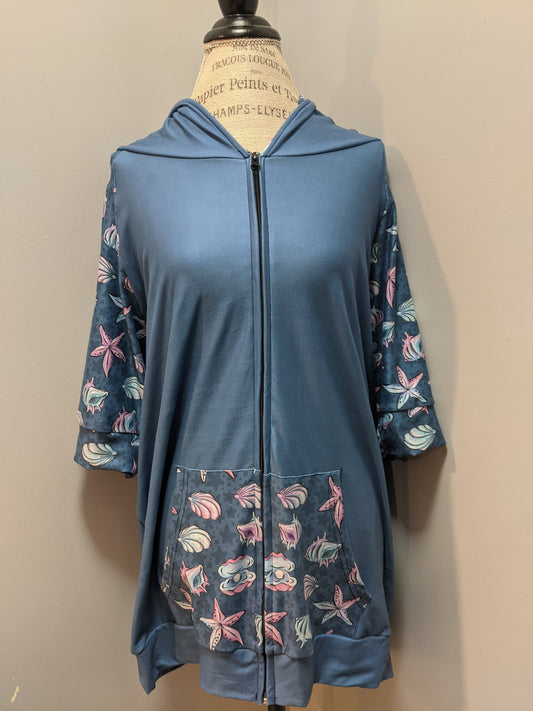 Super Stretchy Custom Short Sleeve Zipper Hoodie, Under the Sea Theme, Generously Sized