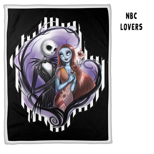 Nightmare Before Christmas Jack & Sally In Love, Sherpa/Minky Blankets! 5 FT x 6.5 FT So Soft!
