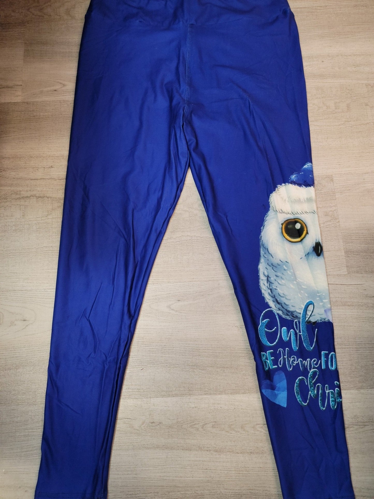 Cutest Owl I'll be Home for Christmas Designer Leggings. Hyper Stretch and softness! Yoga Band.
