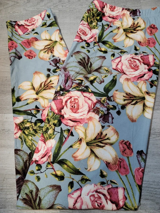 Pretty Roses & Lilies, Elastic Band Leggings