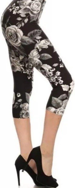 Smokey Roses, Black and White CAPRI, Extremely Soft, Hyper Stretch, Elastic Band!