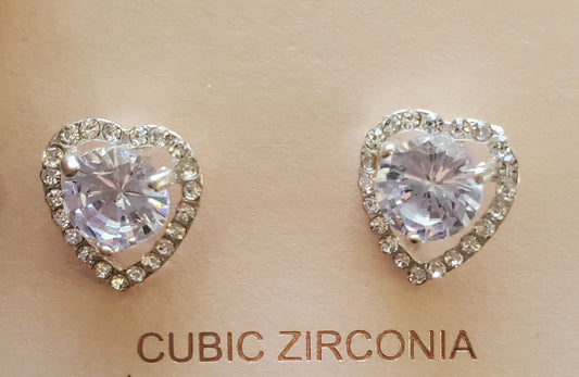Cubic Zirconia Clear Heart Earrings