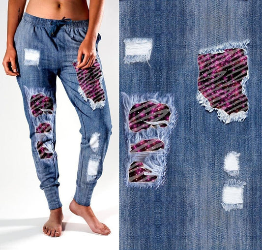 LAST LG/XL Galaxy Zebra Denim Joggers with Pockets