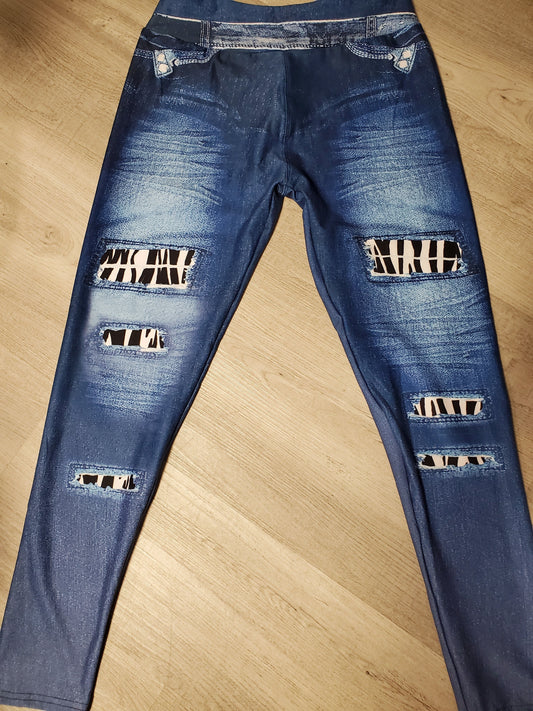 Zebra Peek a Boo Denim Print JEGGINGS. Yoga Band. Extra Soft and stretchy!