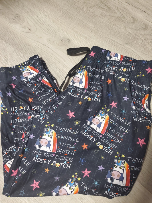 HILARIOUS Nosey  b#tch Middle Finger Unicorn with TUDE CAPRI Joggers with Pockets