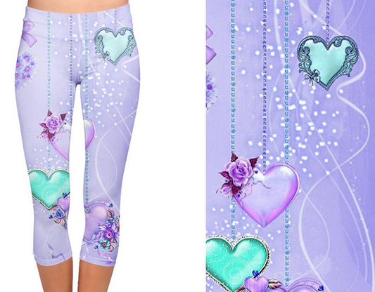 "Follow Your Heart" Dripping Hearts CAPRI.  Yoga Band, Very Soft and Stretchy!
