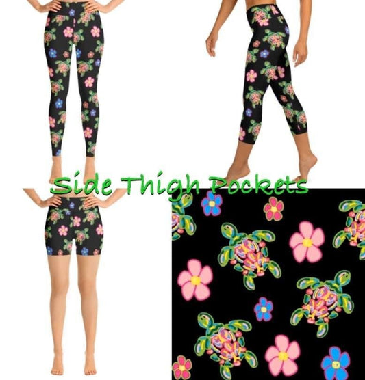 Black Background Colorful Turtle and Flower Pockets CAPRI