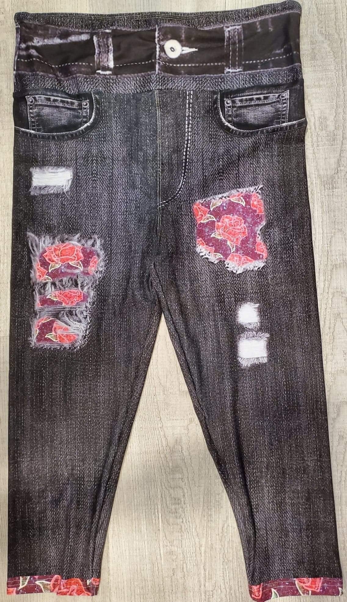 Jegging CAPRI Sparkling Rose Peek A BooDenim Print. High Waist, Super Soft and Stretchy!