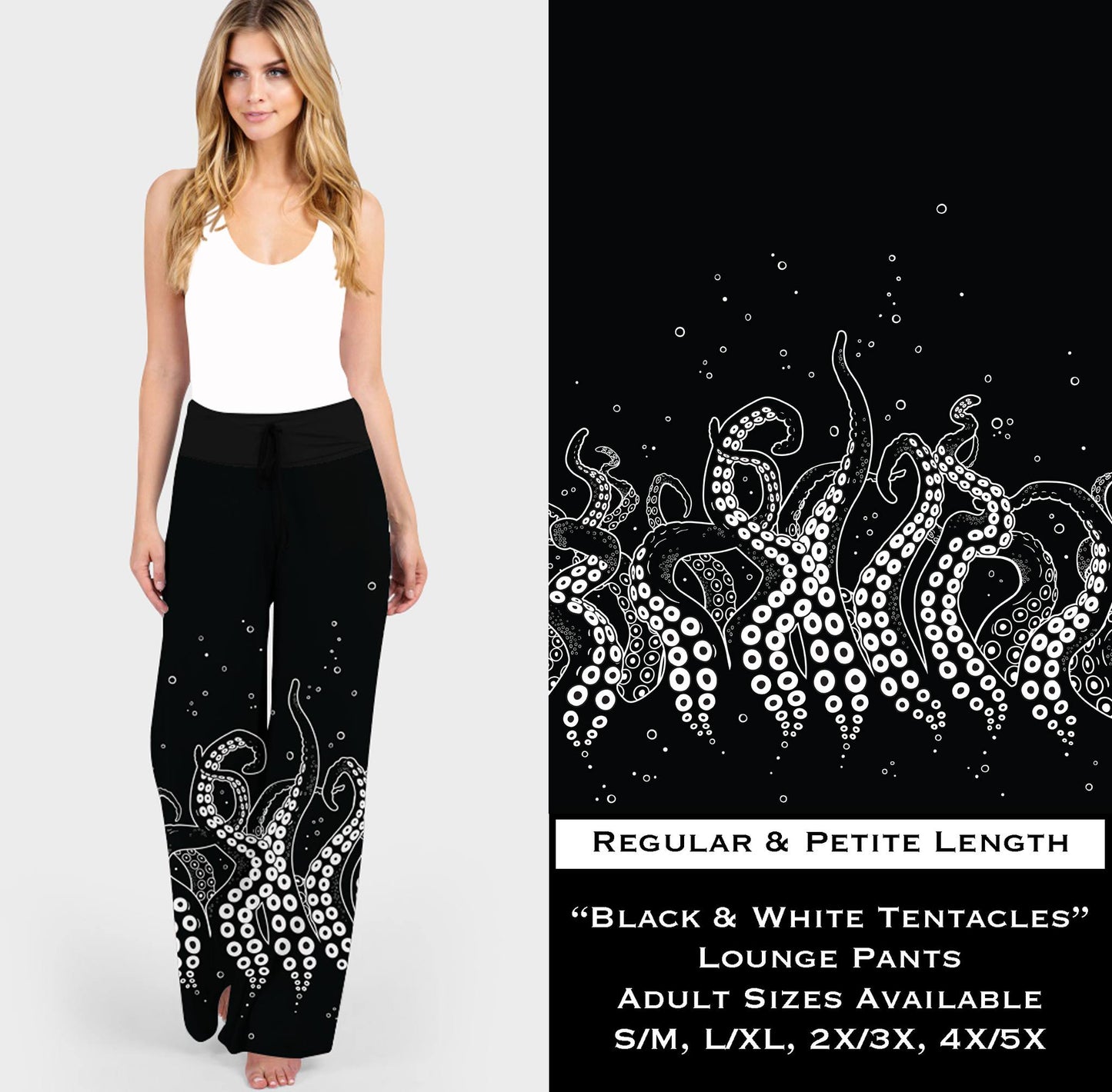 Tentacle Black & White Loungers! Soft and Stretchy! Elastic Band & Draw String!