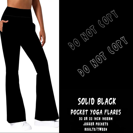 Solid Black Bell Bottom Leggings, Extra Soft, Yoga Band