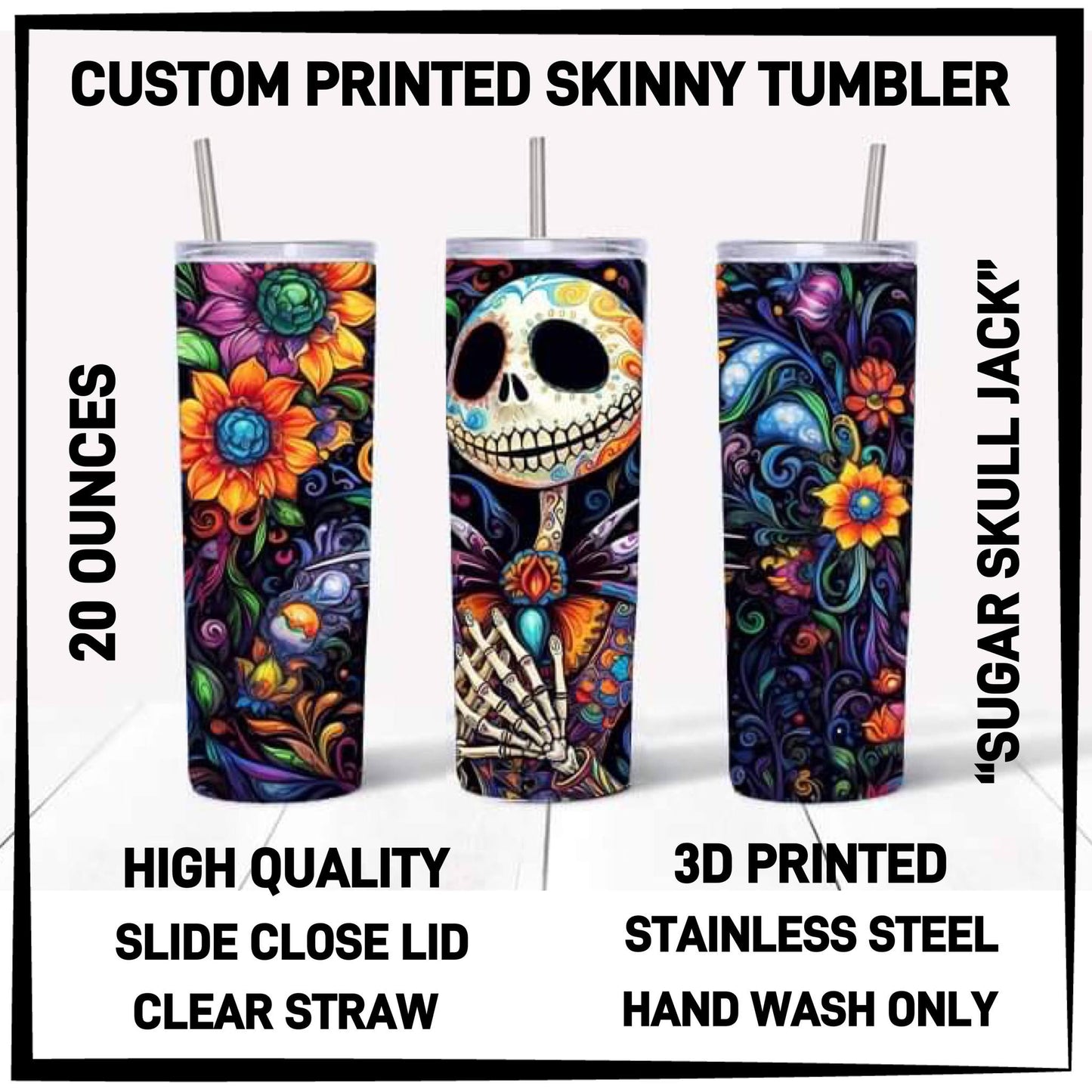 Variety of Custom Tumblers, Stainless Steal 20 oz. Clear Slide Close Lid, Clear Straw for Optional Use.