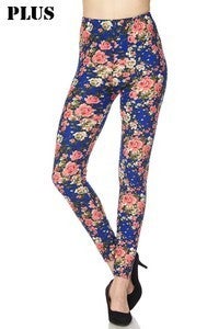 Beautiful Royal Blue Floral Select Leggings. Elastic Band, Soft & Stretchy!