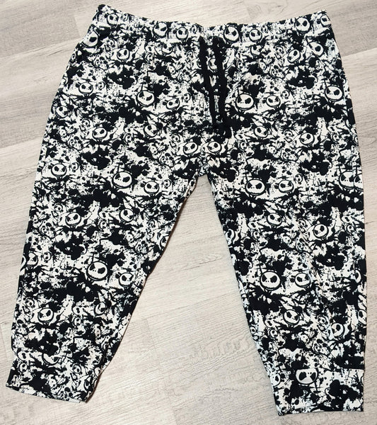 Nightmare Before Christmas Splatter Black and White Capri Joggers. Elastic Band, Draw String, Soft &Stretchy!