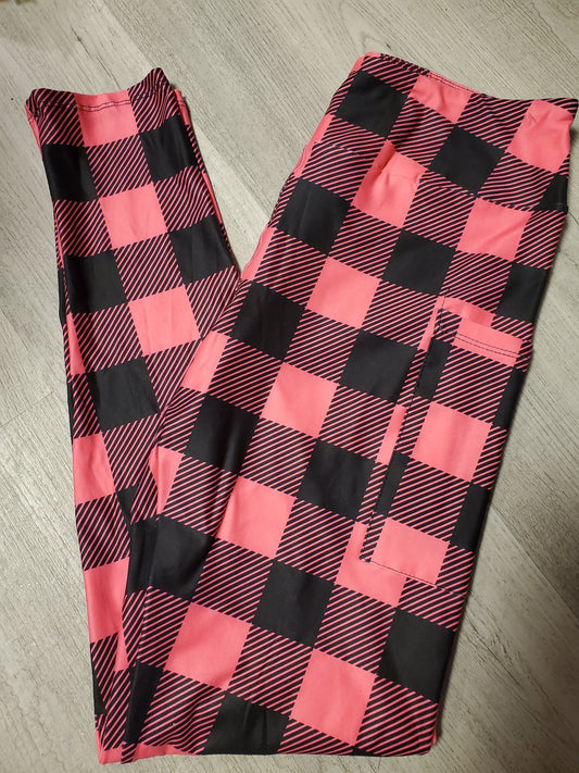 Hot Pink/Black Checkered Leggings with Pockets