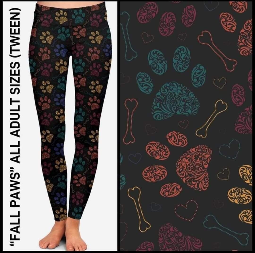 Fall Colors Decorative Paws! Designer Leggings, Yoga Band, High Waist