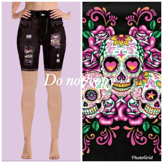 Hyper Stretch Jeggings SHORTS Denim Print Peek A Boo Skulls