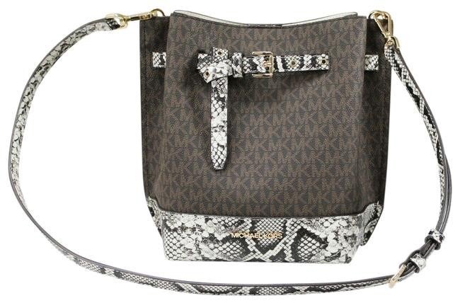 Authentic Michael Kors Signature Emilia Brown Bucket Messenger