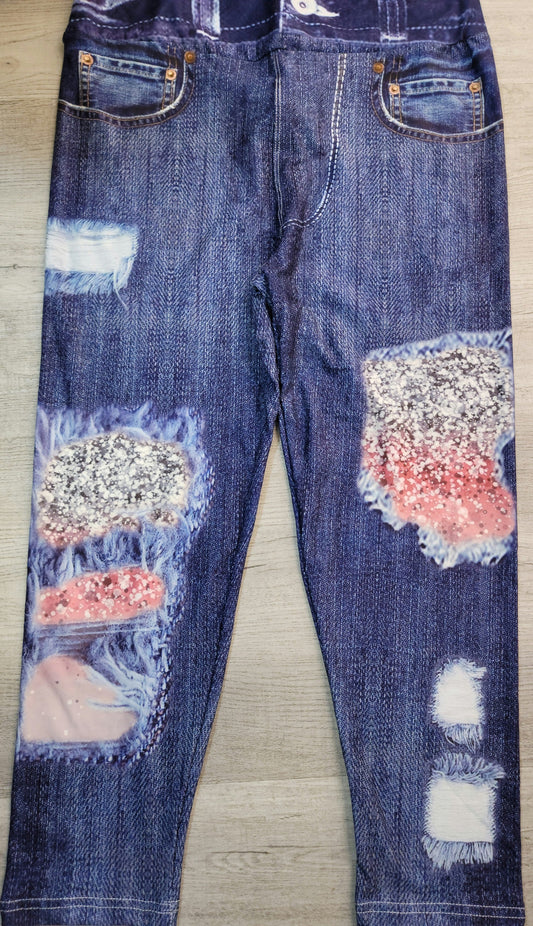 CAPRI  Ombre Sparkle Glitter Blue Denim. High Waist, Super Soft and Stretchy!