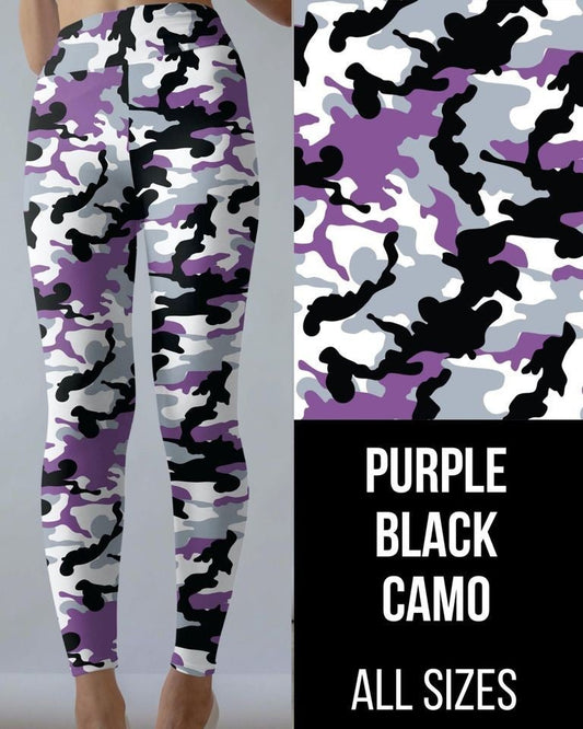 Purple Camo Mix Designer Leggings, Yoga Band