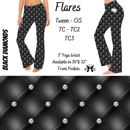 Black Diamonds Bell Bottom Leggings, Extra Soft, Yoga Band