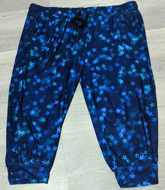 Blue Stars Capri Joggers. Elastic Band, Draw String, Soft &Stretchy!