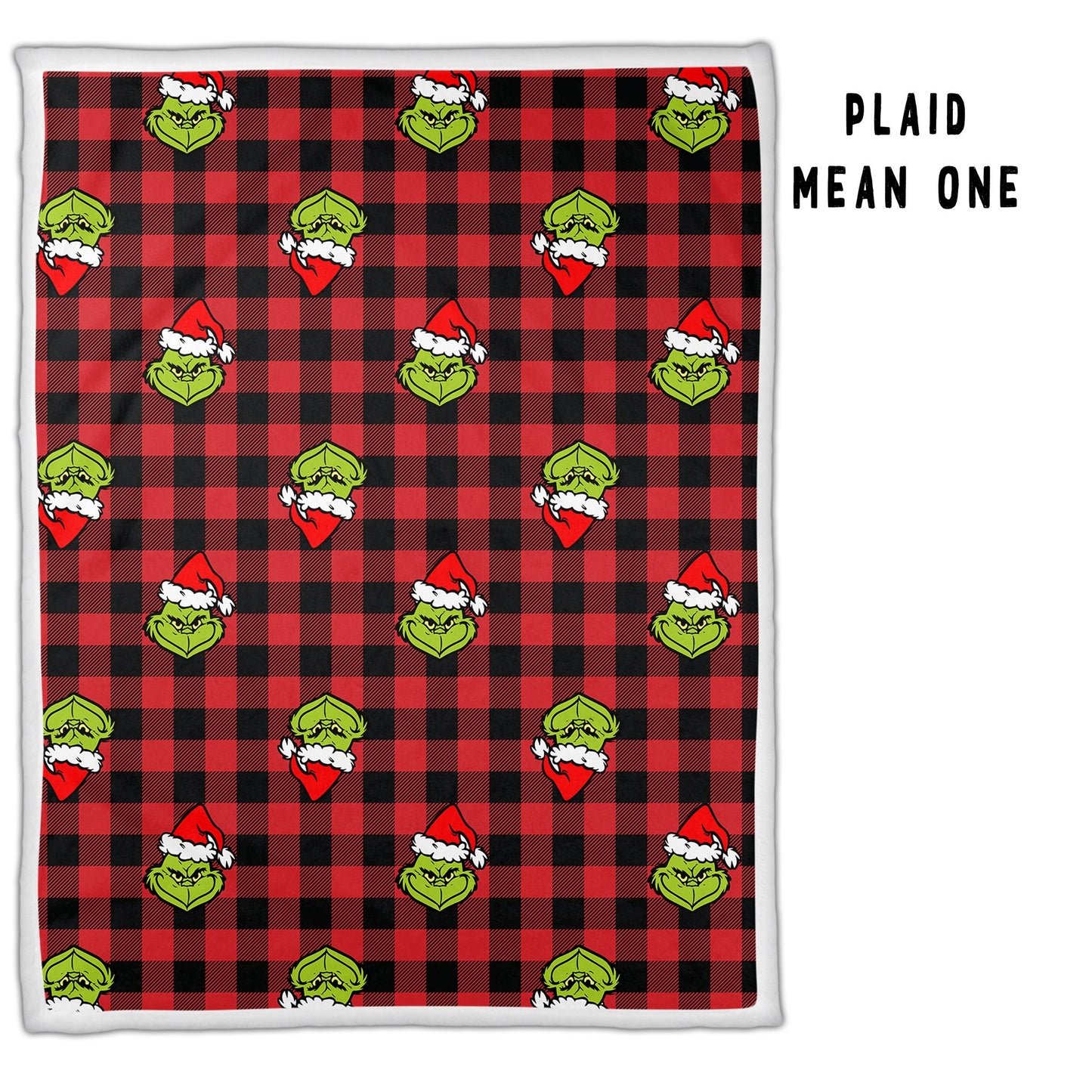 Plaid Grinch, 100% Premium Plush Poly Bottom Side, Buttery Minky Front Side5 FT x 6.5 FT