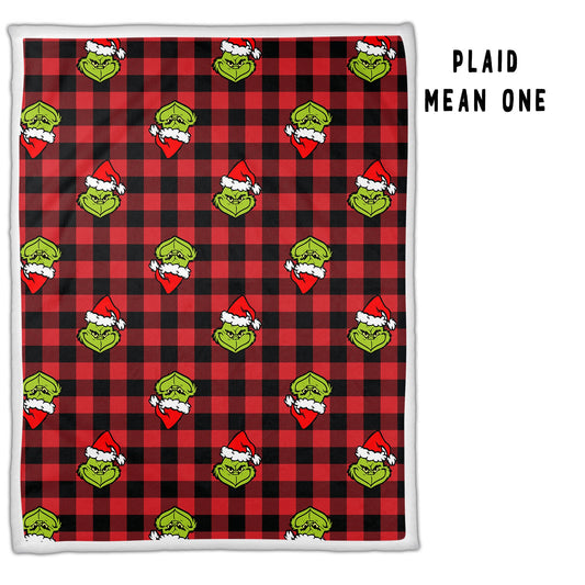 Plaid Grinch, 100% Premium Plush Poly Bottom Side, Buttery Minky Front Side5 FT x 6.5 FT