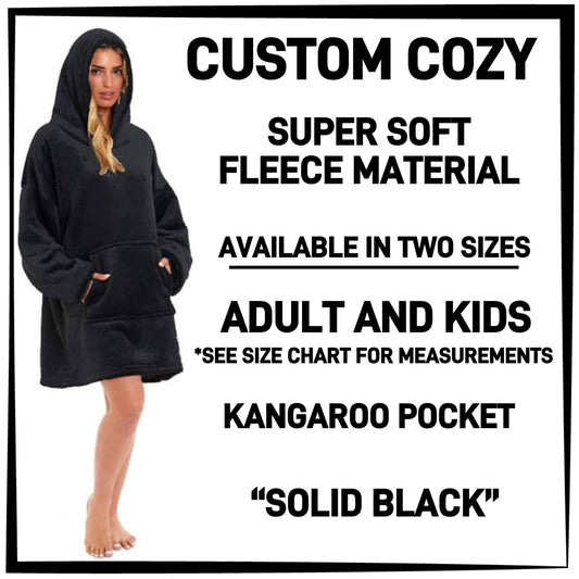 Solid Black Custom Cozy, Thin Fleece, Light Weight, Solid Black