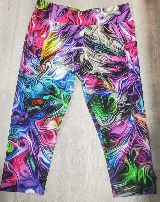 Bright& Colorful Swirl Capri.  Yoga Band, Very Soft and Stretchy!