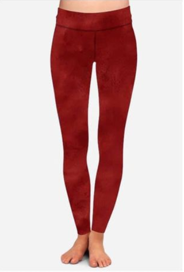 Distressed Dark Red Designer Leggings.  Yoga Band, Very Soft and Stretchy!