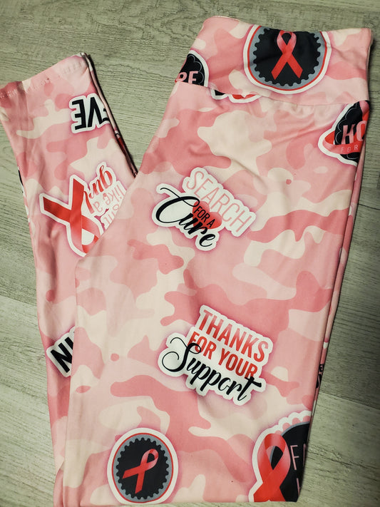 Pink Camo Cancer Awareness, Pink Ribbon Leggings- SUPER SOFT