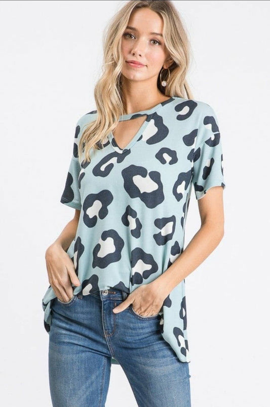 Leopard Print Keyhole Neck, Light Sweater, Made in the USA Runs Large!