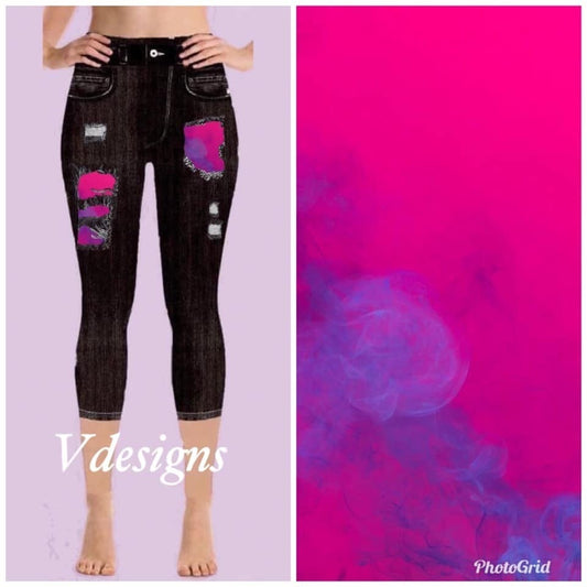 Black Peek a boo Color Washed Denim CAPRI Jeggings. High Waist, Super Soft and Stretchy!
