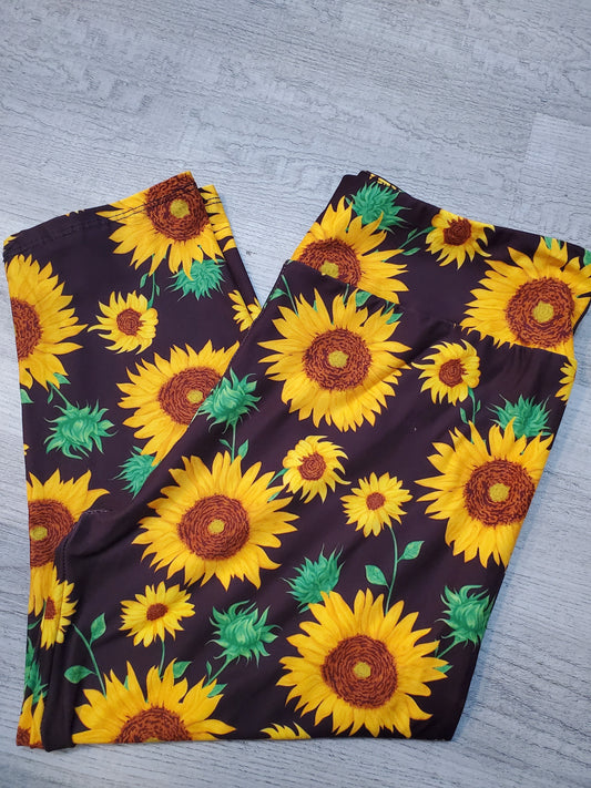 Brown Sunflower  KNEE HIGH CAPRI. High Waist, Extra Stretch and Softness.