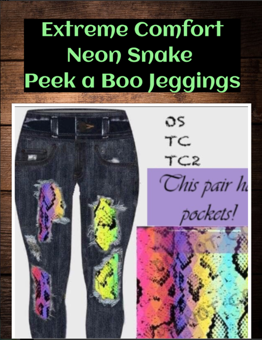 Neon Peek a Boo Snake Pattern Jegging CAPRI. High Waist, Super Soft and Stretchy!