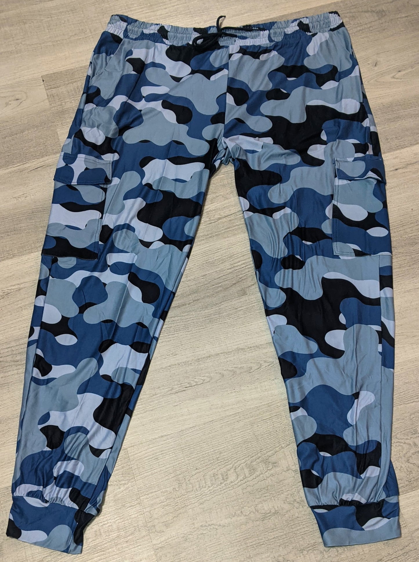 Blue Camo Joggers. Elastic Band, Draw String, Soft &Stretchy!