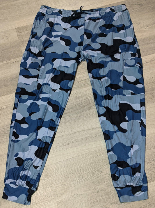 Blue Camo Joggers. Elastic Band, Draw String, Soft &Stretchy!