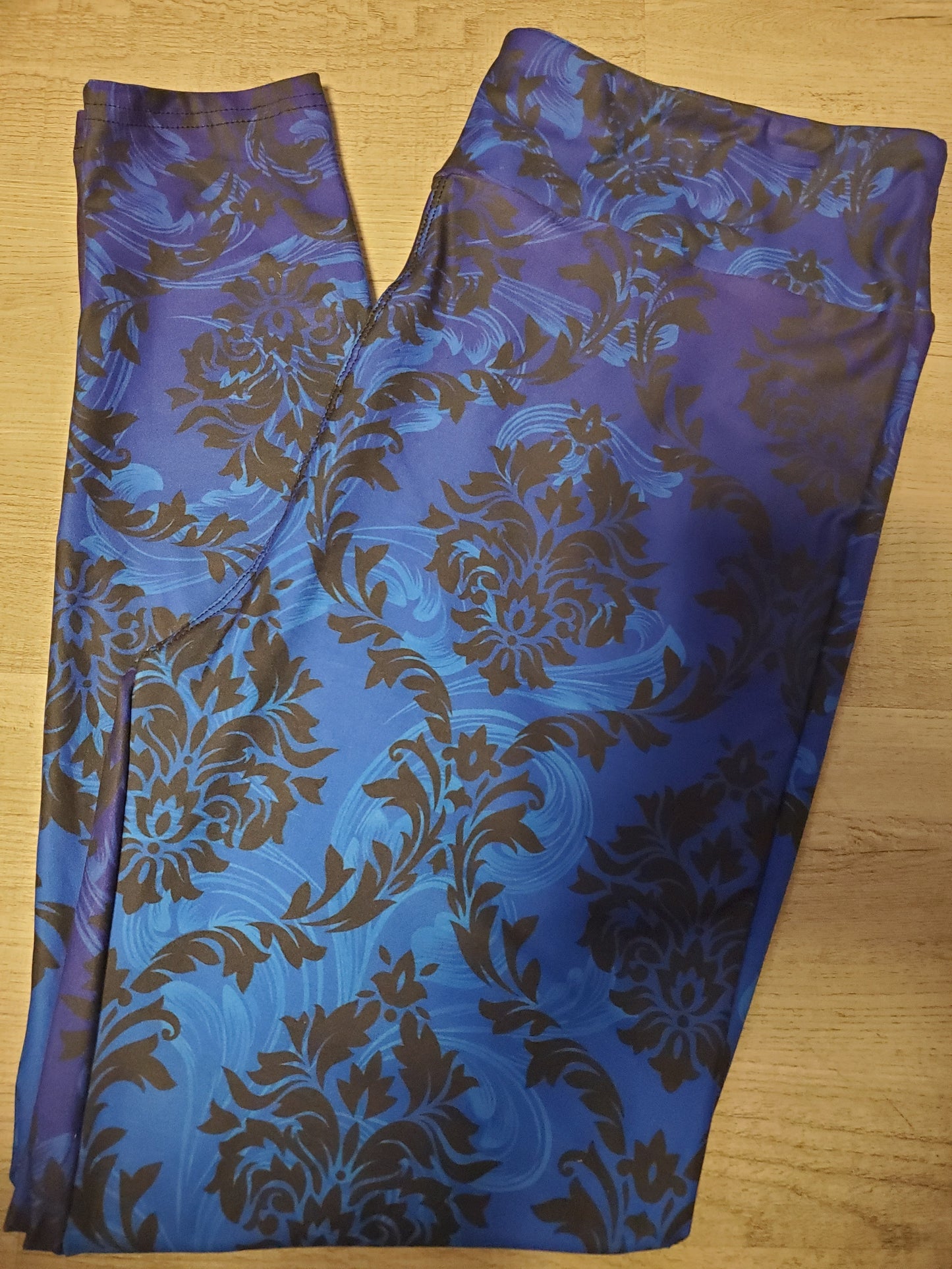 Royal Blue Swirl Filigree Leggings. Hyper Stretch and softness! Yoga Band.
