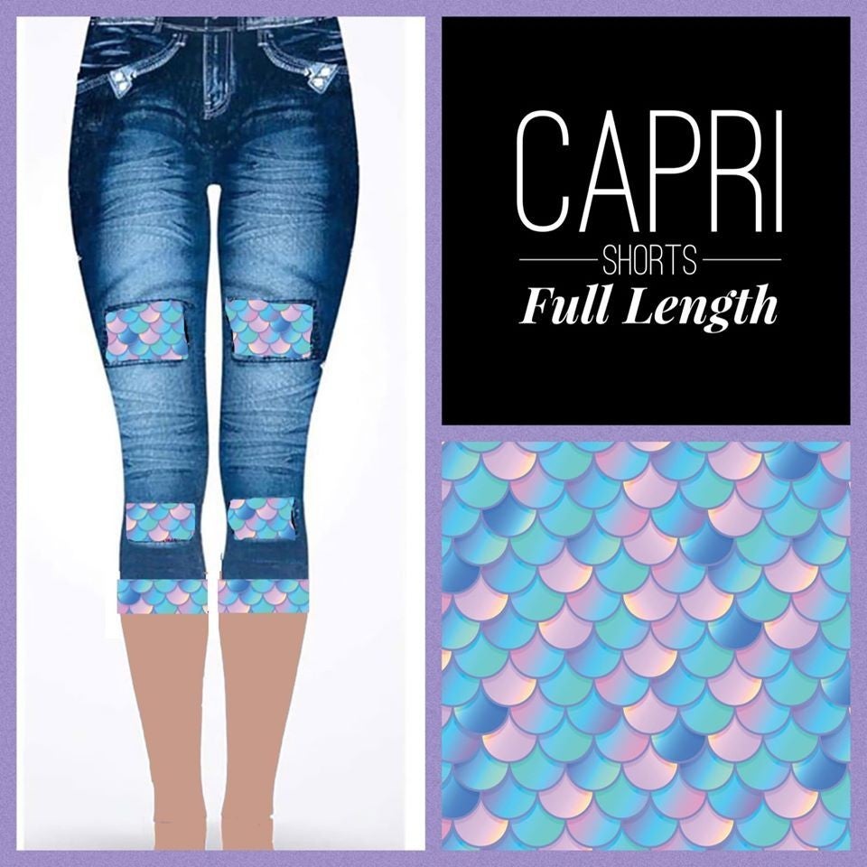 Mermaid Peek a Boo Denim Print CAPRI Jeggings