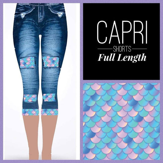 Mermaid Peek a Boo Denim Print CAPRI Jeggings