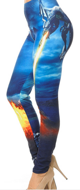 Fire Spitting Dragon Leggings, Elastic Band