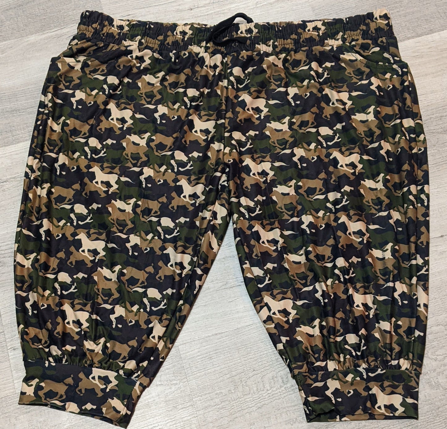 Camo Horses Capri Joggers. Elastic Band, Draw String, Soft &Stretchy!