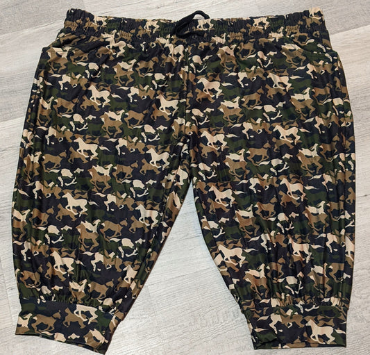Camo Horses Capri Joggers. Elastic Band, Draw String, Soft &Stretchy!