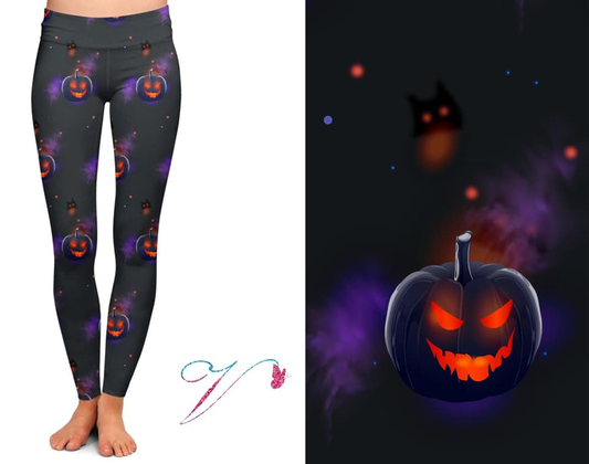 Glowing Pumpkin Leggings. Hyper Stretch and softness! Yoga Band.