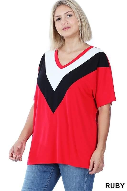 Chevron Color Block V Neck Super Soft Top