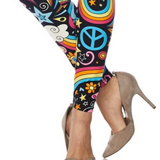 Rainbows Peace and Flowers Leggings. Hyper Stretch, Elastic Band.