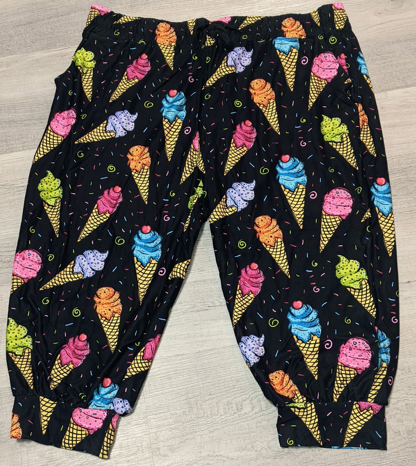 Ice Cream Fun Capri Joggers. Elastic Band, Draw String, Soft &Stretchy!