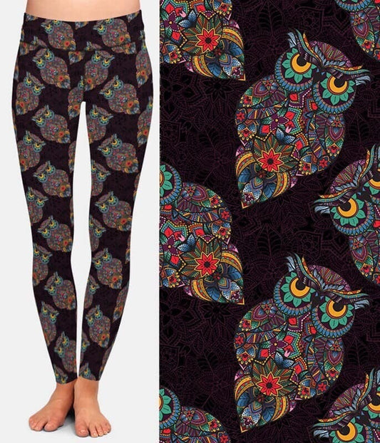 Gothic Detailed Owls Leggings. Yoga Band. Extra Soft and stretchy!