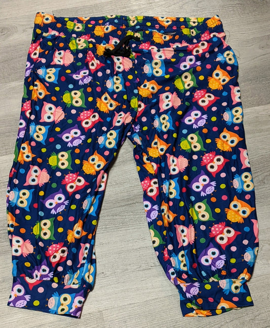 Owl Capri Joggers. Elastic Band, Draw String, Soft &Stretchy!