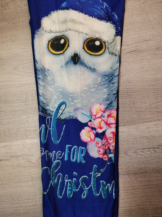 Cutest Owl I'll be Home for Christmas Designer Leggings. Hyper Stretch and softness! Yoga Band.
